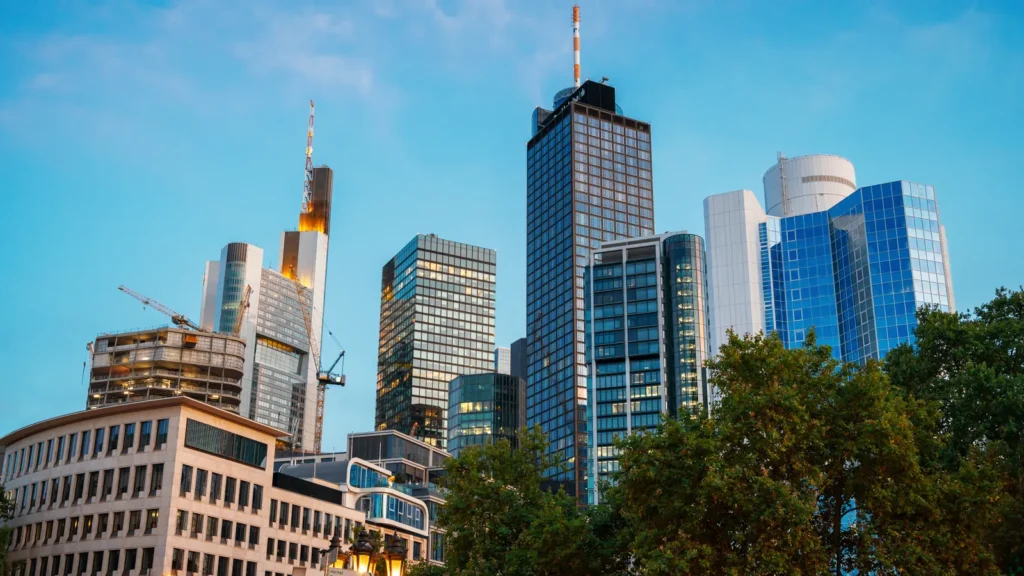 High-rise buildings in the Frankfurt financial district, representing the German B2B market